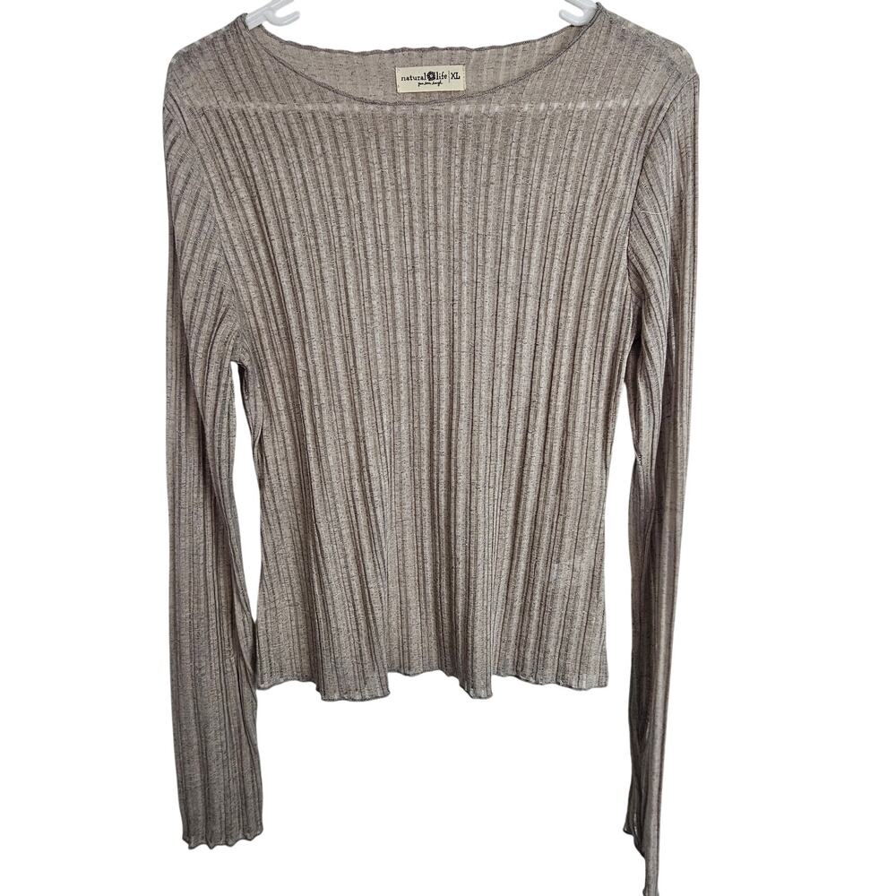 Natural Life Womens Sheer Ribbed Pearl Knit Top Size XL Layering Minimalist Boho